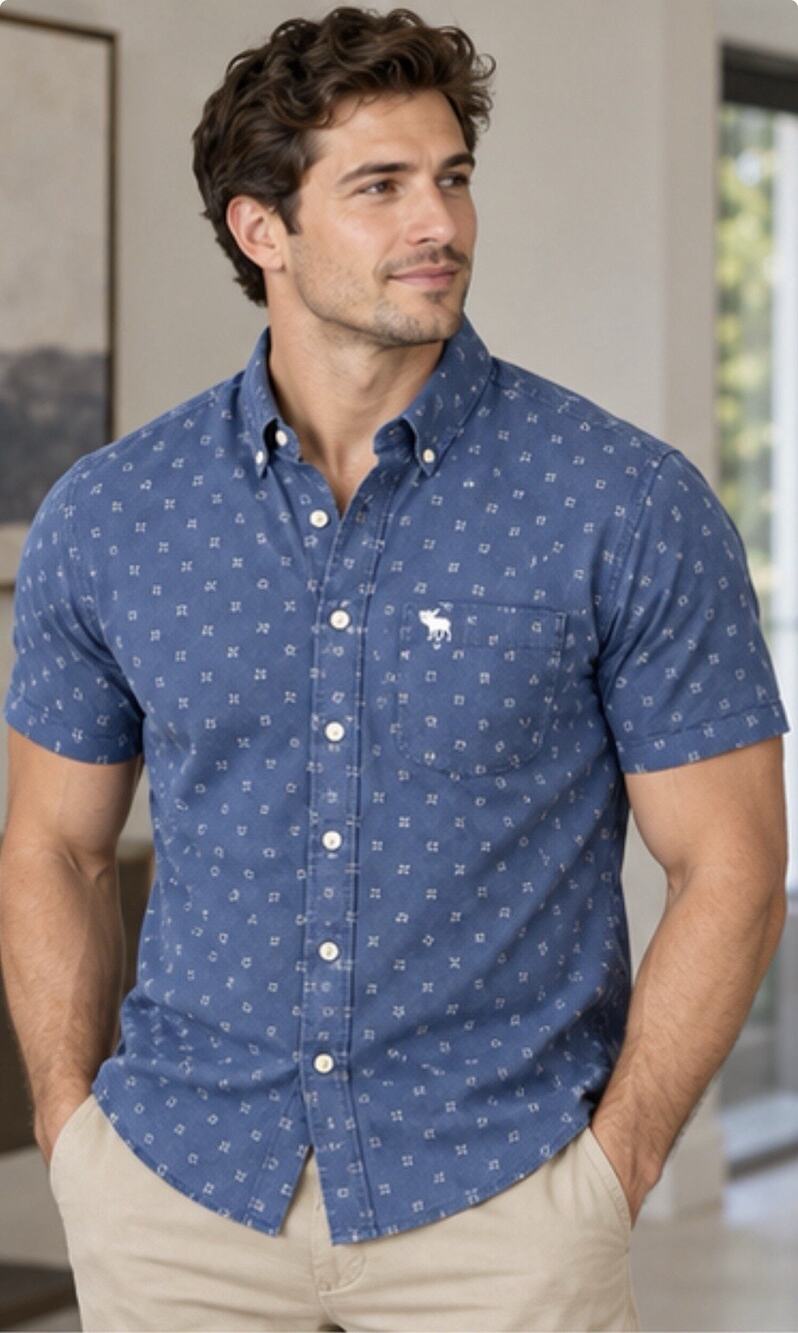 Abercrombie & Fitch Shirt Men’s M Muscle Fit Blue Print Short Sleeve